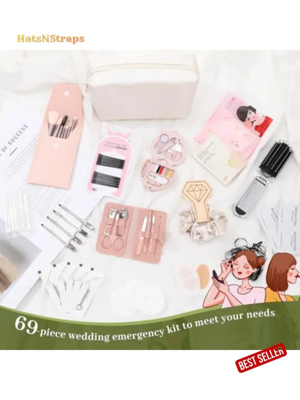Wedding Day Emergency Kit for Bride, 60+ Essentials Makeup Bag Sewing Kit